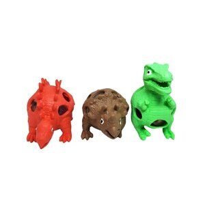 Lot Of 3 Gel Bead Filled Dinosaur Squeezable Squishy Stress Relief Toy
